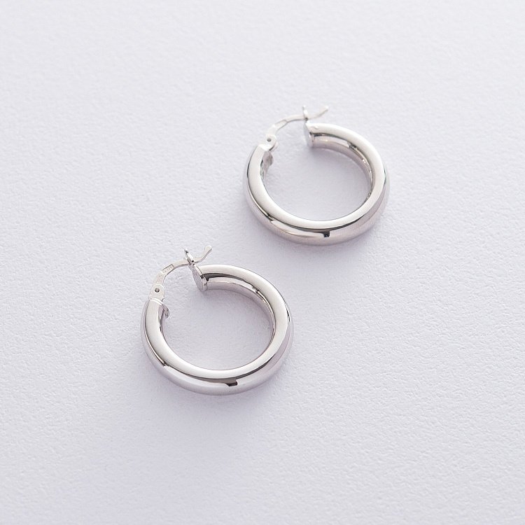 Срібні сережки-кільця 122565 від ювелірного магазину Онікс - 1