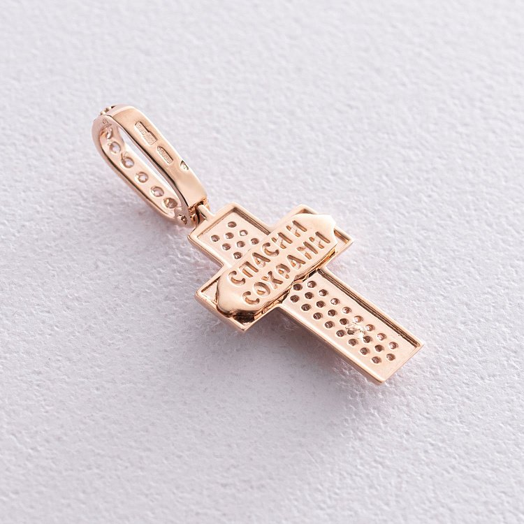Золотий хрестик "Розп'яття. Спаси і Збережи" з фіанітами 270045б від ювелірного магазину Онікс - 2