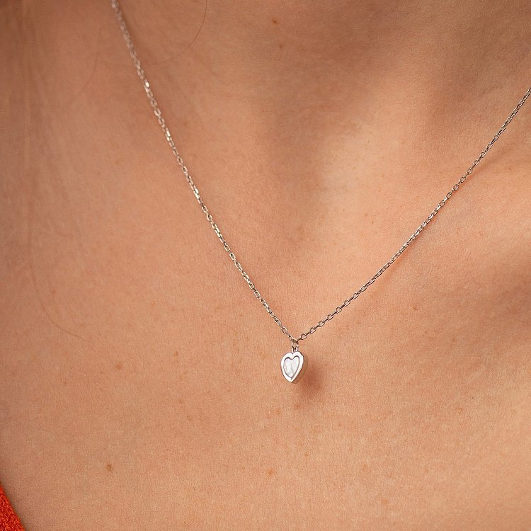 Колье "Сердечко" с перламутром (белое золото) кол02555 от ювелирного магазина Оникс - 4