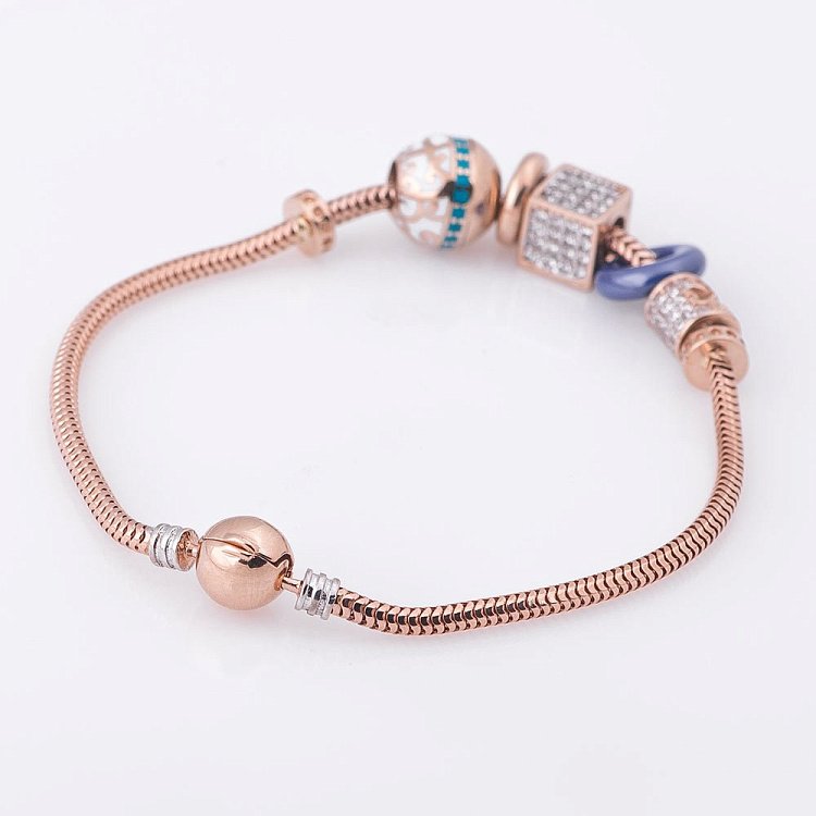 Золотой браслет с шармами (фианиты) б02794 от ювелирного магазина Оникс - 2