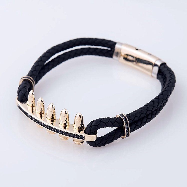 Каучуковий браслет в золоті "Патрони" з фіанітами б02305 від ювелірного магазину Онікс