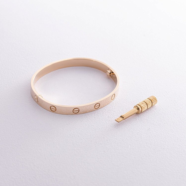 Жорсткий браслет "Love" із жовтого золота б05146 від ювелірного магазину Онікс