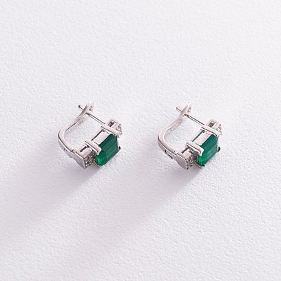 Серебряные серьги с хризопразами и фианитами 121369 №3