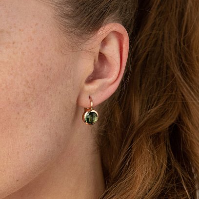 Золотые серьги с зелеными фианитами с07462 №3
