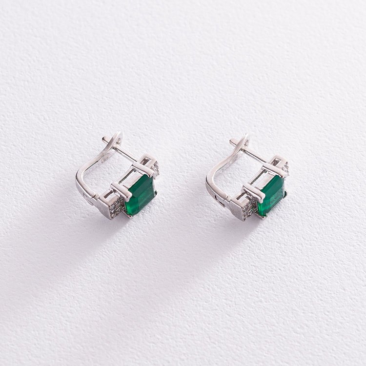 Серебряные серьги с хризопразами и фианитами 121369 от ювелирного магазина Оникс - 2