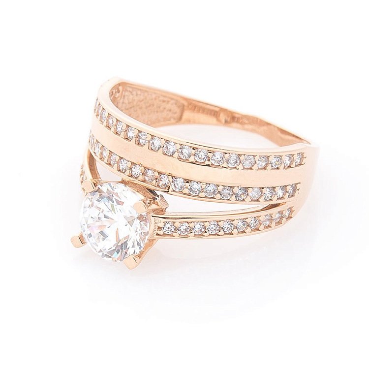 Золотое помолвочное кольцо с фианитами к05795 от ювелирного магазина Оникс - 1