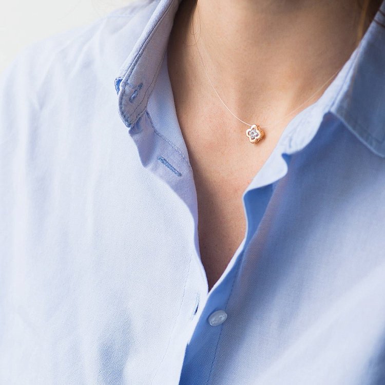 Золотое колье на леске "Клевер" кол01083 от ювелирного магазина Оникс - 1