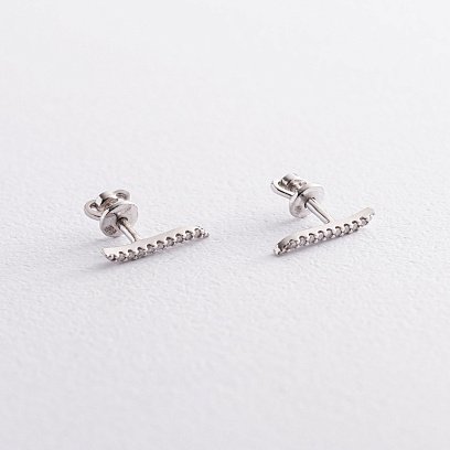 Серебряные серьги - пусеты "Мари" с фианитами 123044 №4