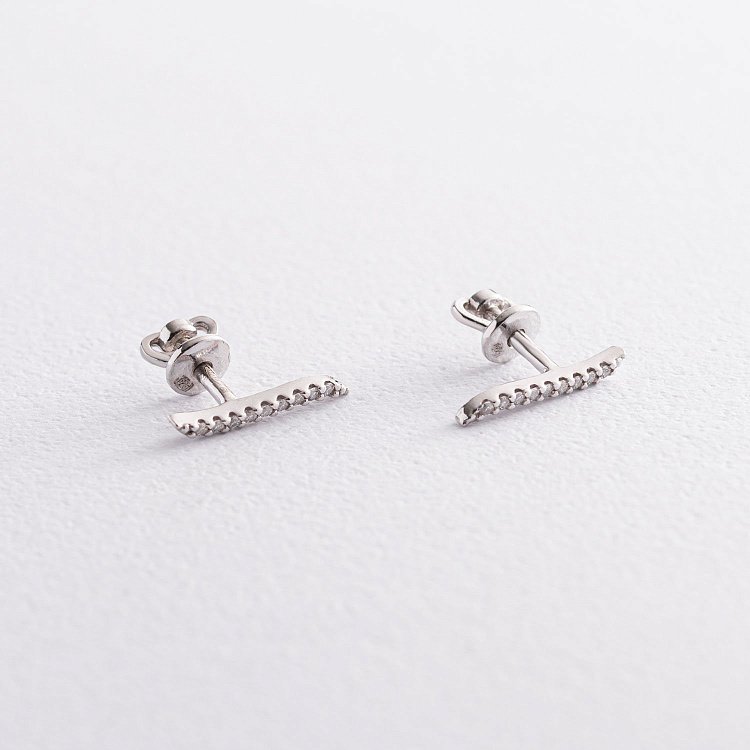 Серебряные серьги - пусеты "Мари" с фианитами 123044 от ювелирного магазина Оникс - 3