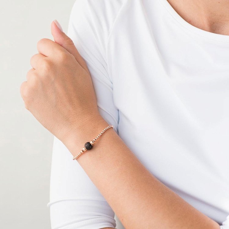 Золотий браслет "Кульки" (чорні фіаніти) б03590 від ювелірного магазину Онікс