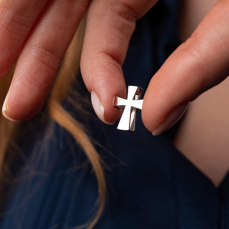 Крестик Минимал в белом золоте (открывается) п03088 от ювелирного магазина Оникс - 2