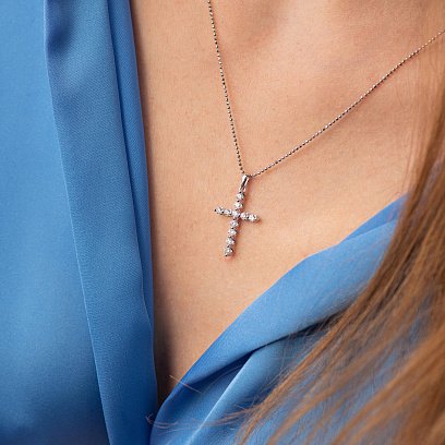 Хрестик у білому золоті з діамантами пб0312nl №4