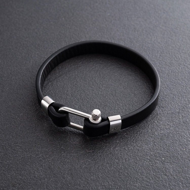 Кожаный браслет с серебряными вставками 1316 от ювелирного магазина Оникс - 3