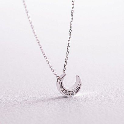 ?Кольє "Місяць" з фіанітами (біле золото) кол02316