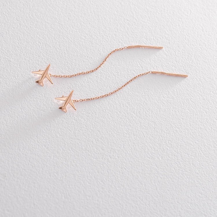 Золотые серьги-протяжки "Самолетик" с06302 от ювелирного магазина Оникс - 2