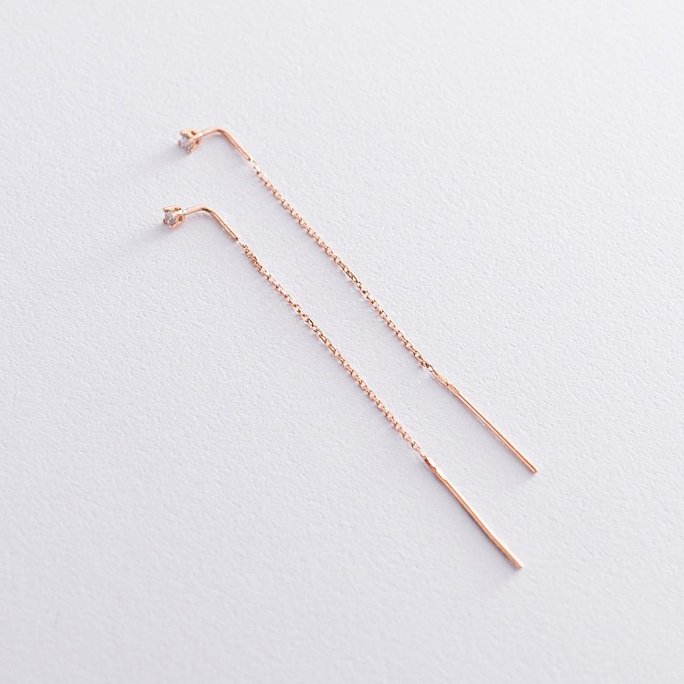 Золоті сережки - протяжки (фіаніти) с06858 від ювелірного магазину Онікс