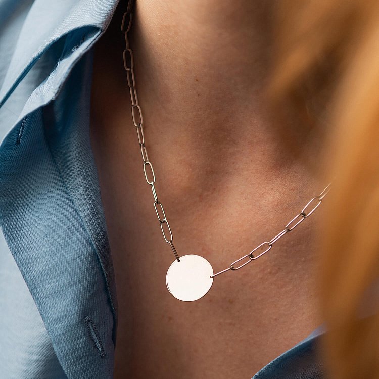 Кольє з монеткою для гравіювання (біле золото) кол02391 від ювелірного магазину Онікс - 2