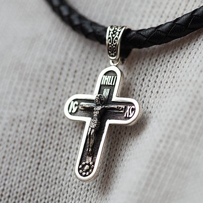 Серебряный крест "Распятие. Спаси и Сохрани" (на укр. языке) кду-22 №4