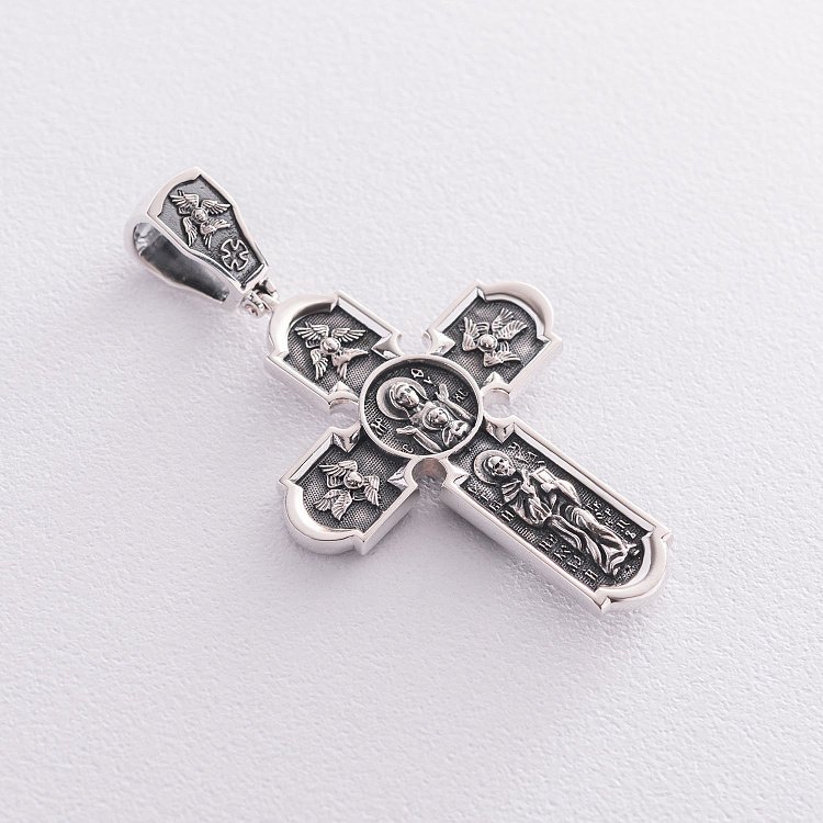 Православний хрест з чорнінням "Розп'яття Христове. Ікона Божої Матері" 133094 від ювелірного магазину Онікс - 2