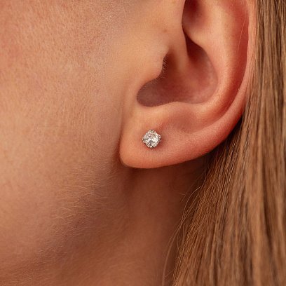 Серебряные серьги - пусеты с сердечками (фианиты) 122875 №4