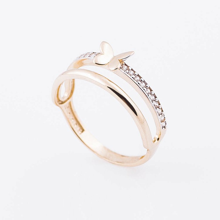 Золота каблучка "Метелик" з фіанітами к05218 від ювелірного магазину Онікс - 2