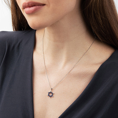 Золотий кулон "Зірка Давида" (діаманти, сапфіри) пб0405rc №2