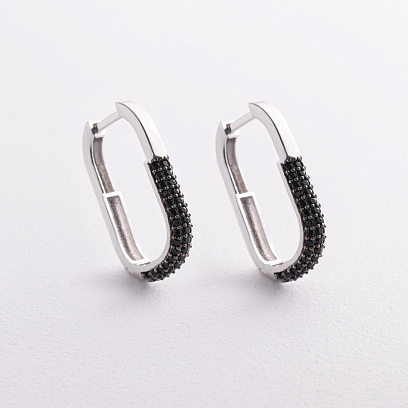 Золоті сережки з чорними фіанітами с09504