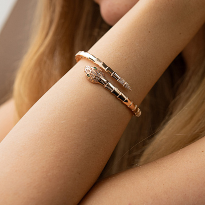 Жорсткий браслет "Змія" у червоному золоті (фіаніти) б05511 №7