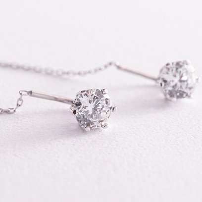 Золоті сережки - протяжки з фіанітами с07707 №2