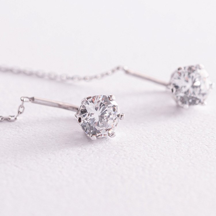 Золоті сережки - протяжки з фіанітами с07707 від ювелірного магазину Онікс - 1