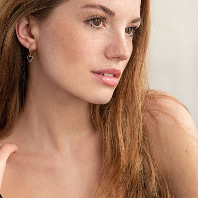 Сережки "Сердечки" в червоному золоті (емаль) с06797 №2