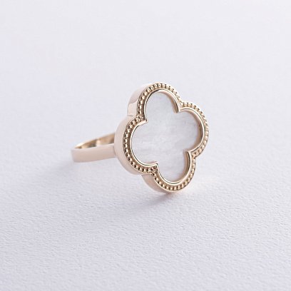 Каблучка "Конюшина" в жовтому золоті (перламутр) к07985 №2