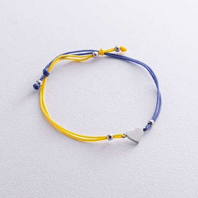 Браслет "Українське серце" у білому золоті (синя та жовта нитка) б05276