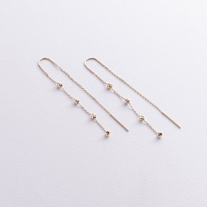 Сережки - протяжки з кульками (жовте золото) с09058