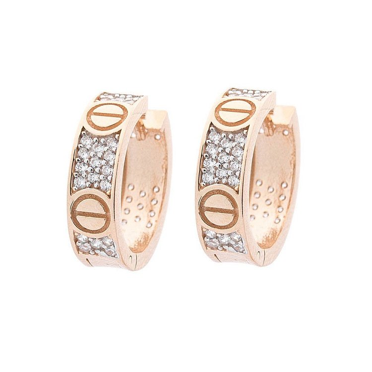 Золотые серьги-кольца с фианитами с05398 от ювелирного магазина Оникс