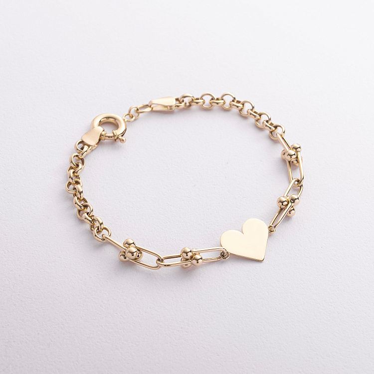 Браслет "Сердечко" в желтом золоте б05642 от ювелирного магазина Оникс