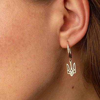 Асиметричні сережки "Герб України - Тризуб" (жовте золото) с08694 №2