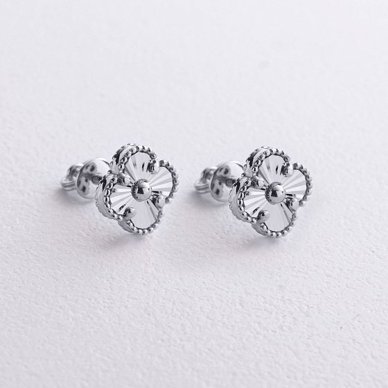 Сережки - пусети "Конюшина" в білому золоті с09669 №3