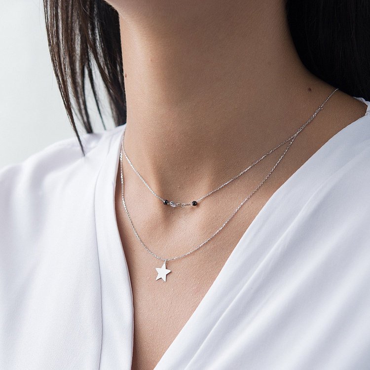 Двойное золотое колье "Звездочка" с черными фианитами кол01537 от ювелирного магазина Оникс - 1