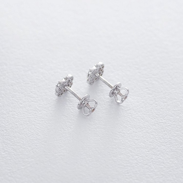 Золотые серьги-гвоздики "Клевер" (фианит) с06180 от ювелирного магазина Оникс - 5