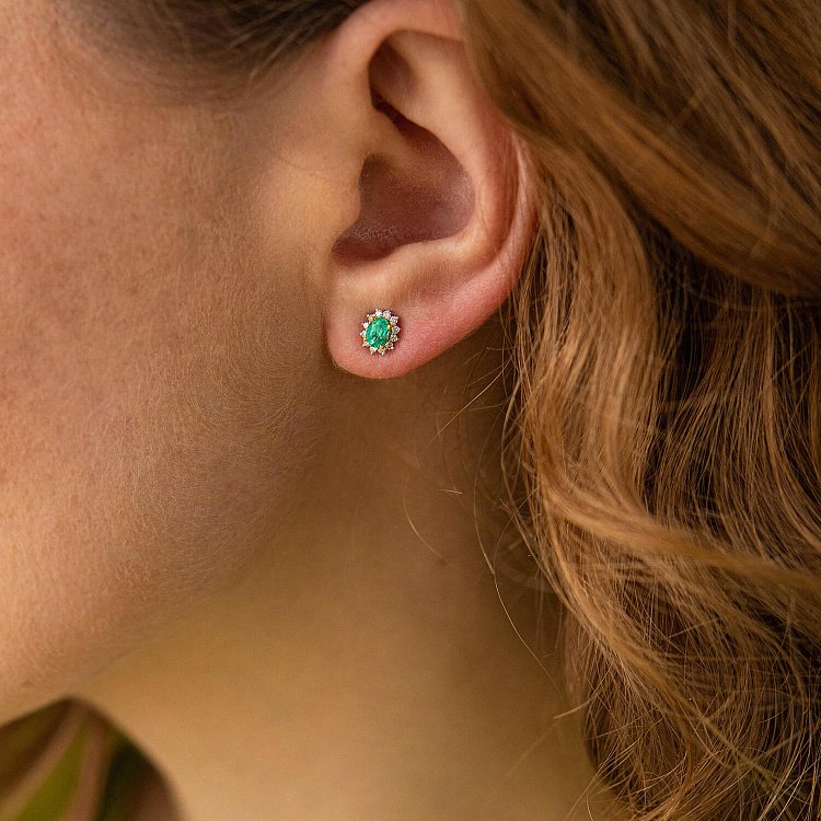 Золоті сережки - пусети зі смарагдами та діамантами сб0460ca від ювелірного магазину Онікс - 5