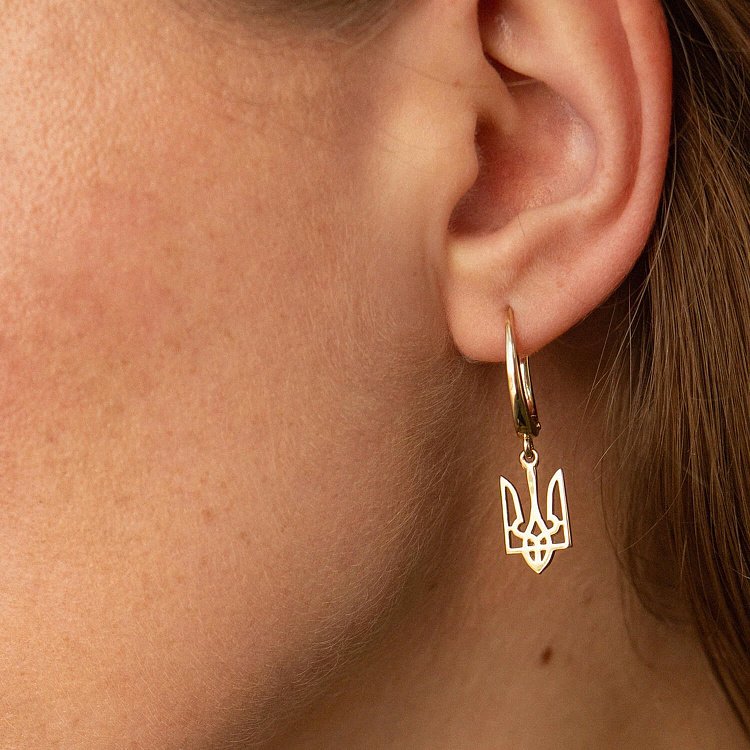 Асиметричні сережки "Герб України - Тризуб" (жовте золото) с08694 від ювелірного магазину Онікс - 1