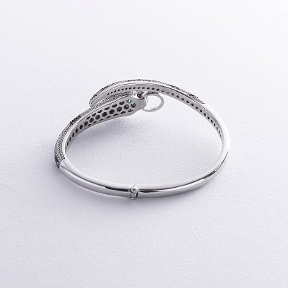 Жесткий серебряный браслет "Пантера" с фианитами 386б №7