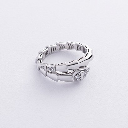 Кольцо "Змея" в белом золоте (фианиты) к08083 №5