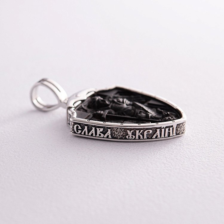 Серебряный кулон "Герб України - Тризуб. Ангел Охоронець. Слава Україні - Героям Слава" с эбеновым деревом 972 от ювелирного магазина Оникс - 2