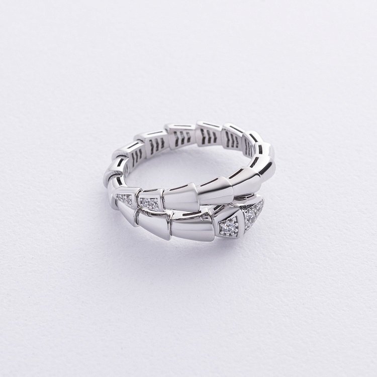 Кольцо "Змея" в белом золоте (фианиты) к08083 от ювелирного магазина Оникс - 4