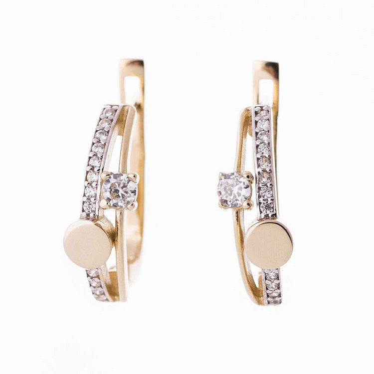 Золоті сережки з фіанітами с04914 від ювелірного магазину Онікс