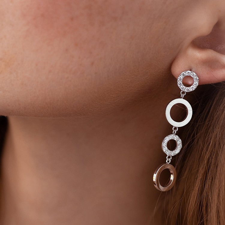 Золотые серьги - пусеты "Круговорот" с бриллиантами 36871121 от ювелирного магазина Оникс - 2