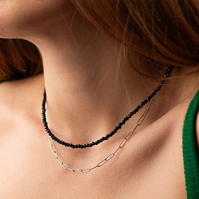 Серебряное двойное колье (хрусталь) 908-01438 №2