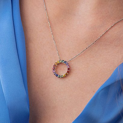 Золотой кулон с разноцветными сапфирами пб0289nl №7